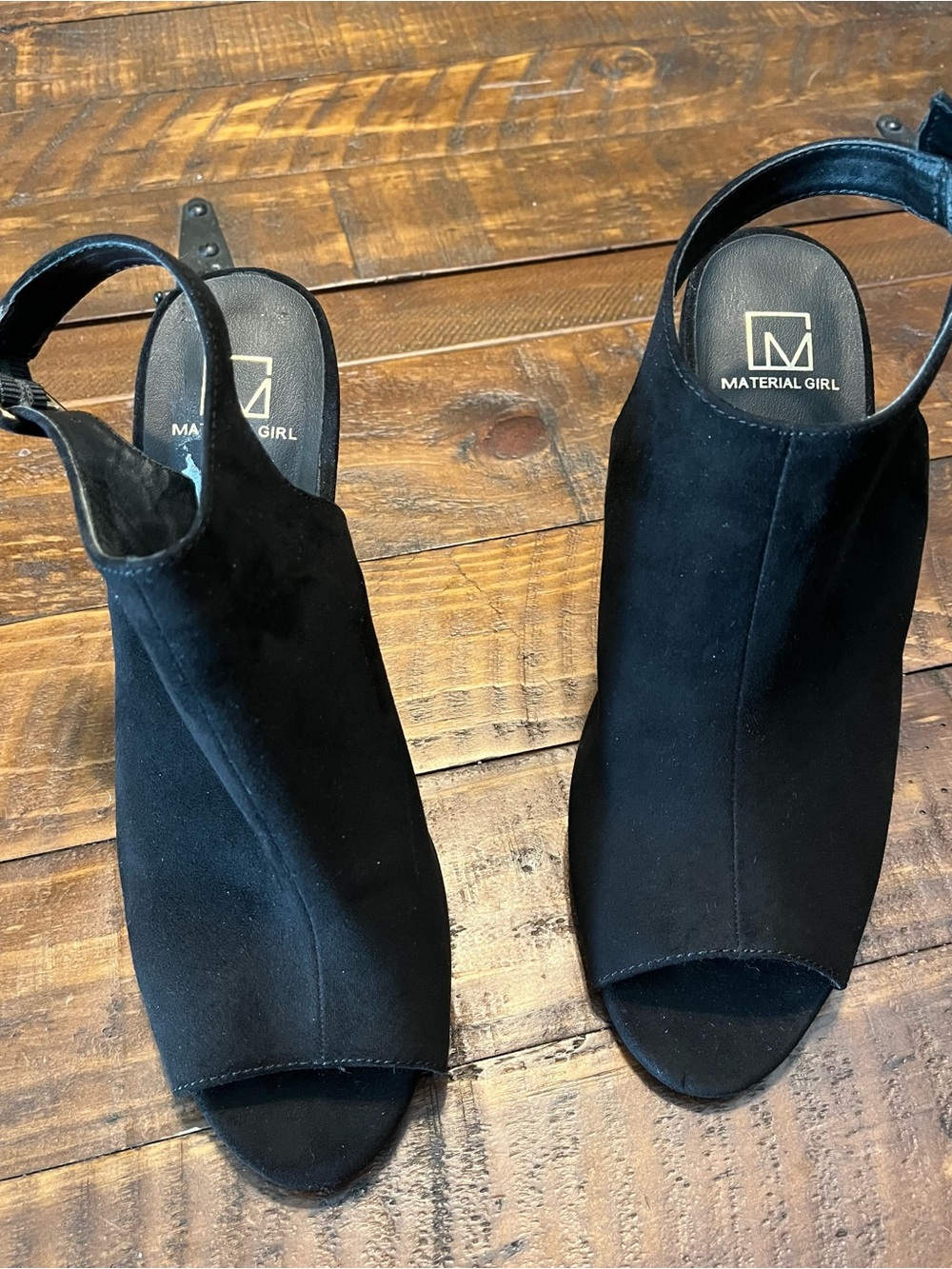 Material Girl Black Suede Open-Toe Slingback Mules